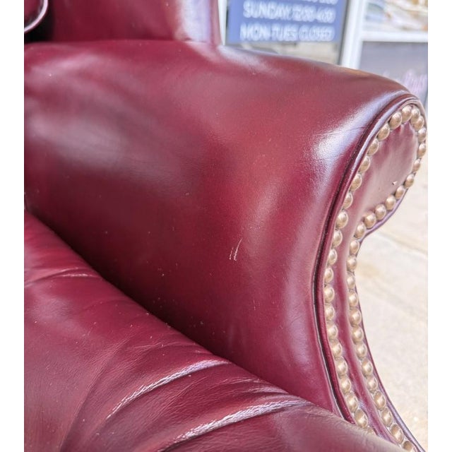 Pair of Vintage Maroon Leather Wingback Chairs by Classic Leather For Sale - Image 14 of 17