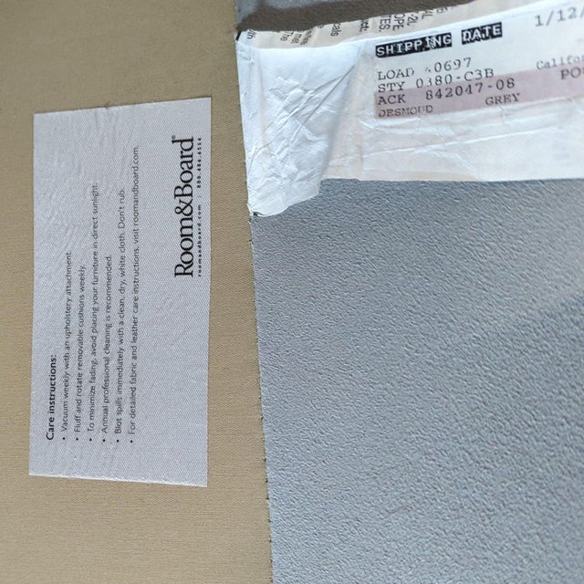 Textile Room and Board Metro Gray Sectional Sofa With Chaise For Sale - Image 7 of 8