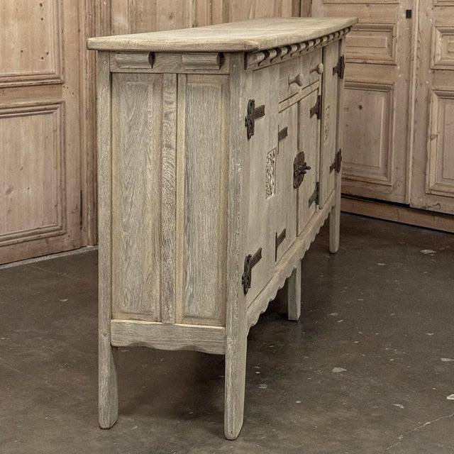 Dutch Neo-Gothic Stripped Oak Buffet With Hand-Forged Ironwork For Sale - Image 11 of 18