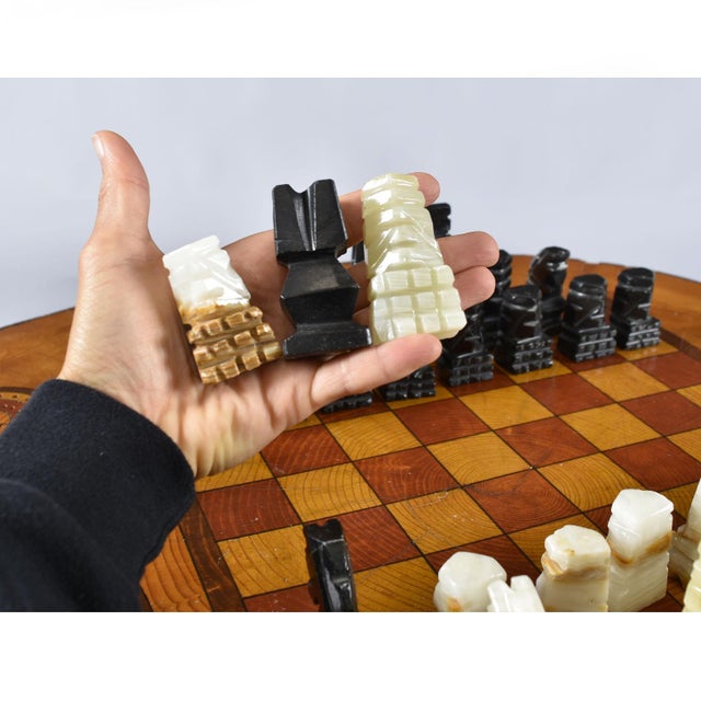 1970s Hand Made Chess and Cribbage Live Edge Game Table on Tree Stump With Pieces For Sale - Image 5 of 17
