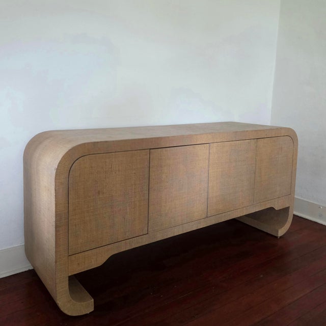 Contemporary Vintage Karl Springer Style Grasscloth Sideboard / Credenza For Sale - Image 3 of 7