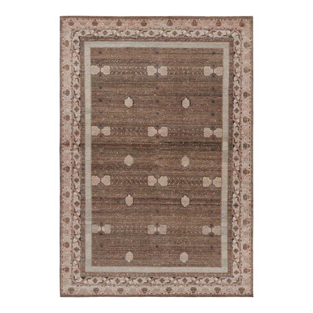 Rug & Kilim’s Block Print Runner Rug in Beige-Brown, with Geometric Patterns - 3x10 For Sale