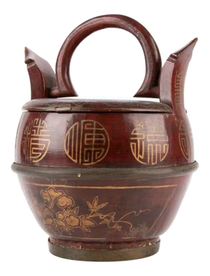 Small Antique Hand-Made Chinese Red Lacquered Lunch Box