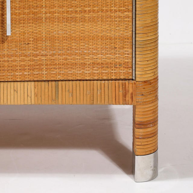 Mid-Century Modern Mid-Century Modern Rattan & Bamboo Wrapped Nightstands Signed Bielecky Brothers For Sale - Image 3 of 18