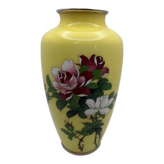 Vintage Japanese Ando Jubei Yellow Cloisonne Enamel Vase For Sale