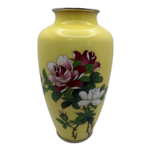 Vintage Japanese Ando Jubei Yellow Cloisonne Enamel Vase