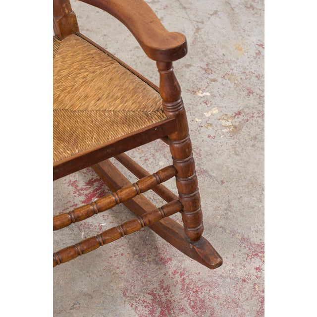 Antique English Bobbin Rocking Chair With Rush Seat For Sale - Image 10 of 10