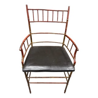 Vintage Chinese Chippendale Cast Iron Faux Bamboo Chair For Sale