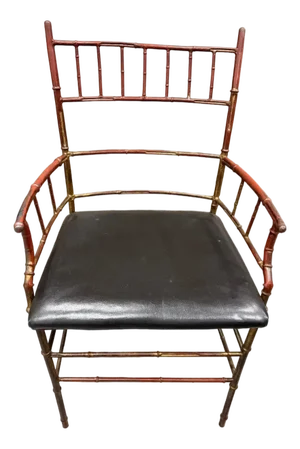 Vintage Chinese Chippendale Cast Iron Faux Bamboo Chair