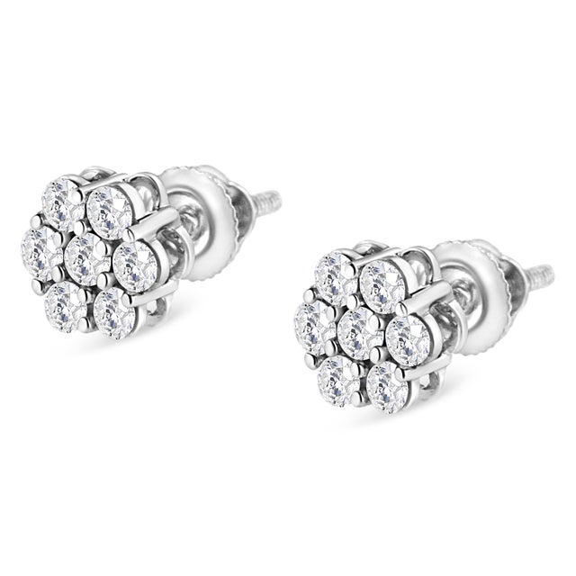 Haus of Brilliance 14K White Gold 1/2 cttw Round-Cut Diamond Floral Stud Earrings (I-J Color, SI2-I1 Clarity) - 2 Pieces For Sale - Image 4 of 6
