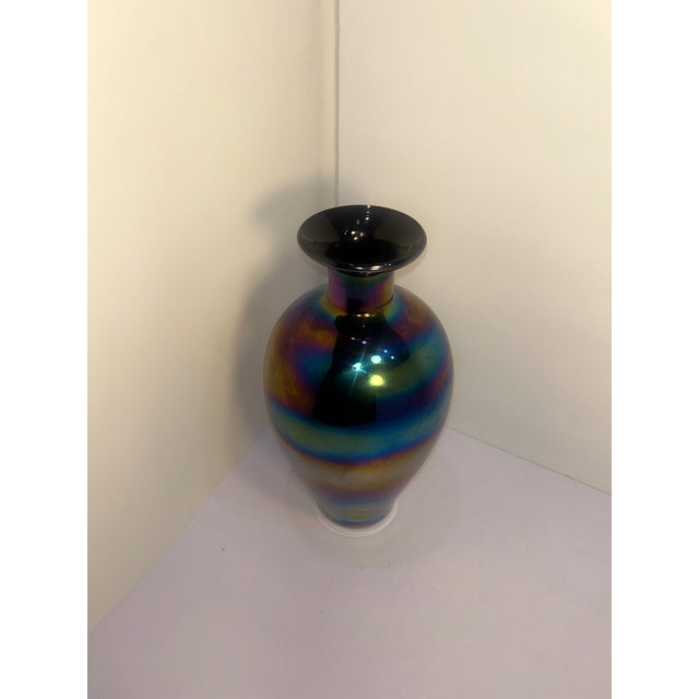 Glass Vintage 11" Iridescent Art Glass Vase in Cobalt Amethyst – Czech / Kralik Style For Sale - Image 7 of 13