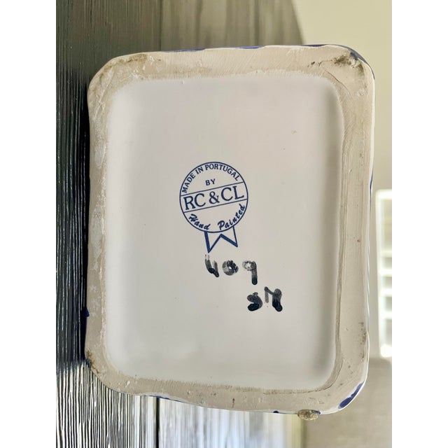 Blue Vintage Portuguese Floral Ceramic Tulipiere Vase For Sale - Image 8 of 8