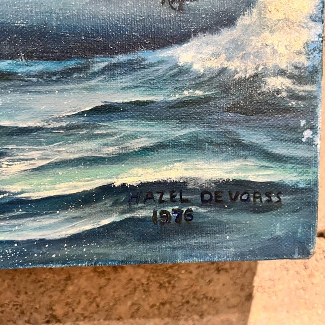 AMBIANIC presents Hazel DeVorss Sailboat Regatta Art Painting 1976 Oil on Canvas 20 x 16 x .63 Original vintage unrestored...