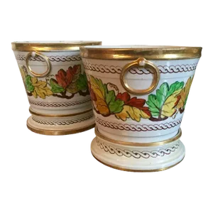 Early 19th Century English Regency Coalport Porcelain Cachepot - A Pair