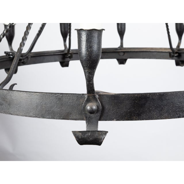 1900s Spanish Colonial 12-Light Iron Chandelier with Ring and Dark Patina For Sale - Image 12 of 12