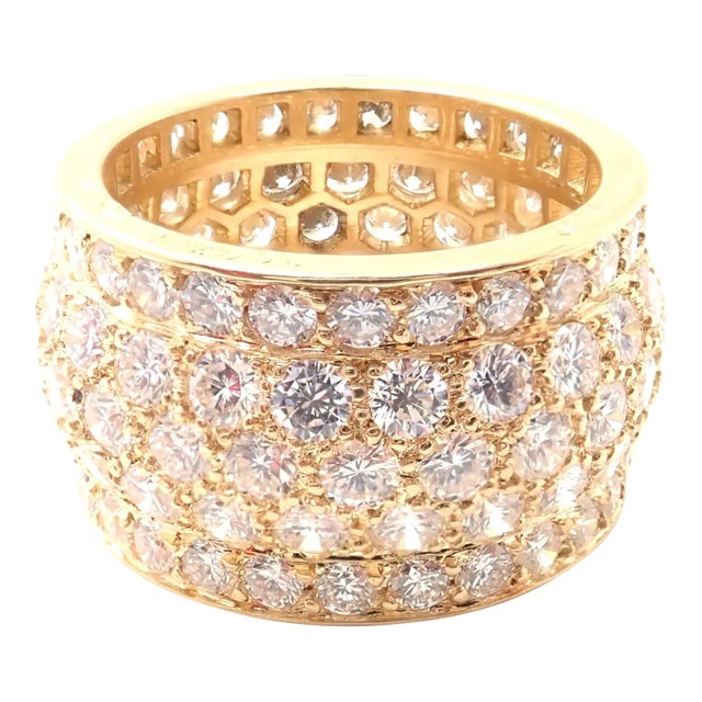 Cartier Nigeria 18k Yellow Gold Diamond Wide Band Ring Size 53 For Sale
