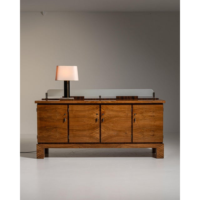1930-1939 Germany Rich Walnut Brown Glass-Top Walnut Sideboard For Sale In Greensboro - Image 6 of 11