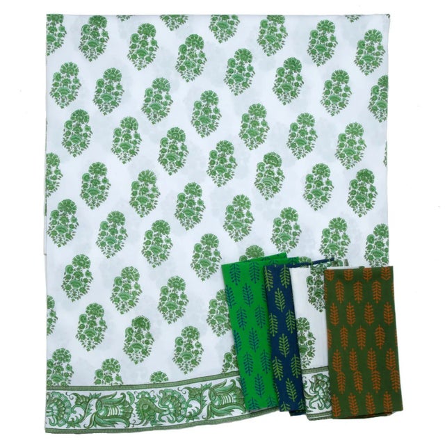 Not Yet Made - Made To Order Riya Green Round Tablecloth, 90-Inch For Sale - Image 5 of 7