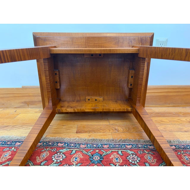 Burnt Orange Pair of Tiger Maple End Tables For Sale - Image 8 of 8