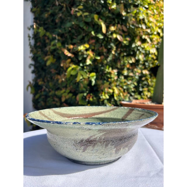 Mid-Century Modern Vintage Signed Teal & Blue Studio Pottery Bowl For Sale - Image 3 of 13