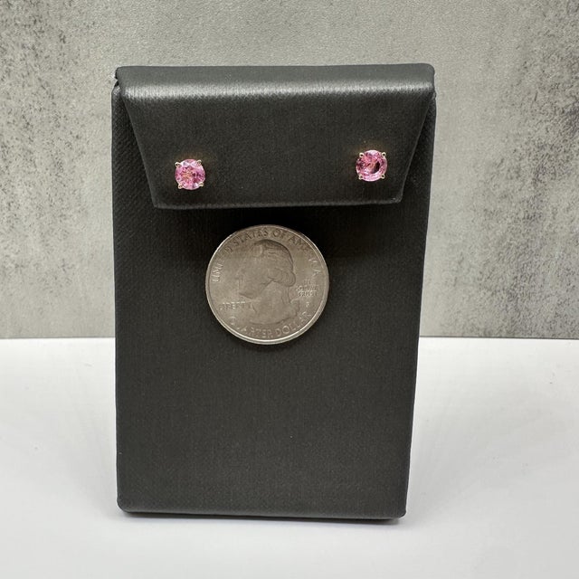 Pink Sapphire Stud Earrings in 14kt Yellow Gold - 1.25ctw, Push Backs, New, A Pair For Sale - Image 4 of 5