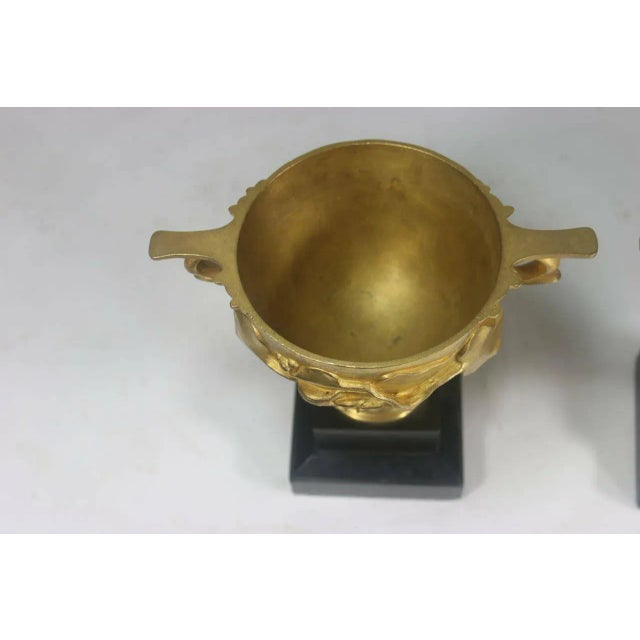 Circa 1830 Pompeii Inspired Decorated Urns of Gilt Bronze-Vine Leaves on Stone Bases- A Pair For Sale In West Palm - Image 6 of 9