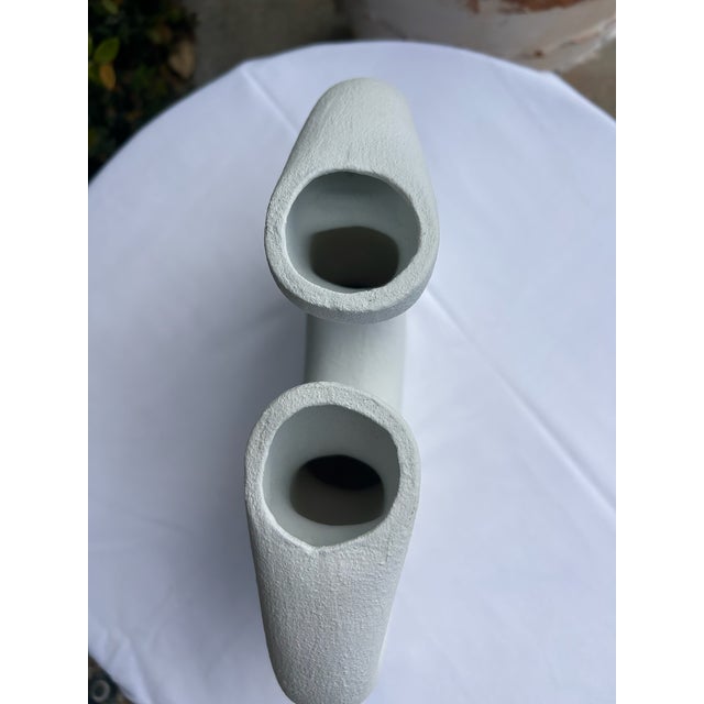 White Vintage Matte White Abstract Double-Spout Pottery Vase For Sale - Image 8 of 12