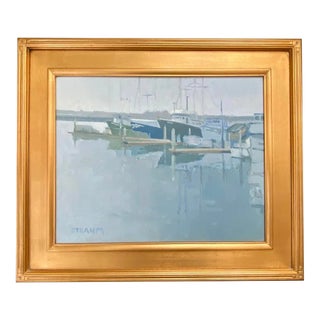 Contemporary Plein Air California Impressionist Boat Harbor Sailing Signed Paul Strahm For Sale