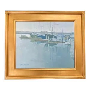 Contemporary Plein Air California Impressionist Boat Harbor Sailing Signed Paul Strahm