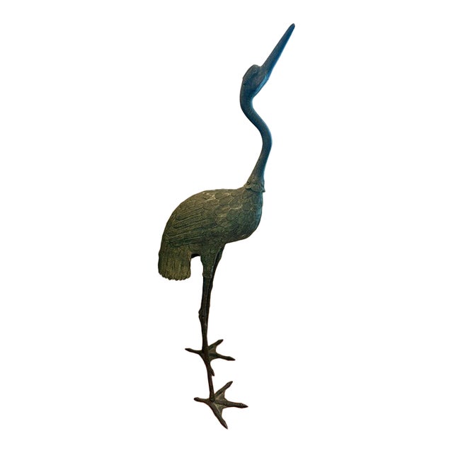 Midcentury Bronze Crane Sculpture #1 For Sale