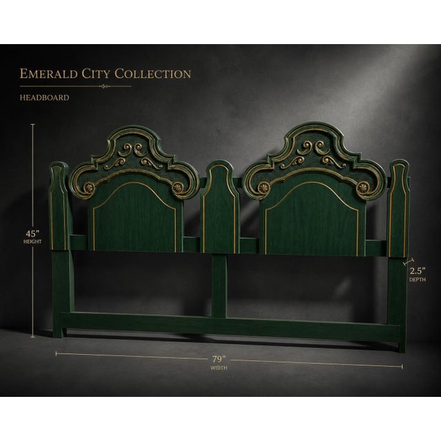 Late 20th Century Emerald Green & Gold Gilded Carved Wood Dresser – 54” Tall Chest, Walnut Top, Faux Double Drawer Design (Emerald City Collection) For Sale - Image 4 of 5