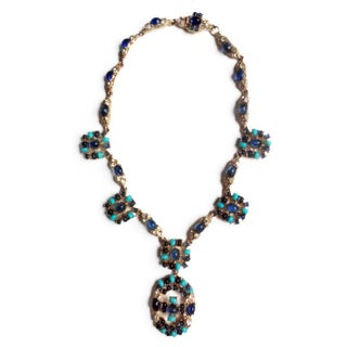 Vintage Ciner Sapphire and Turquoise Necklace For Sale