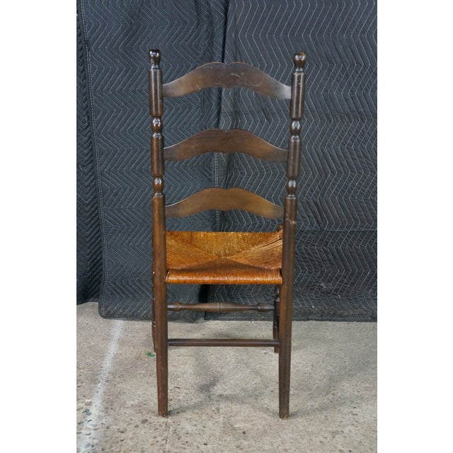 4 Mid 20th Century French Country Shaker Style Oak Ladderback Dining Chairs Rush Seat Farmhouse For Sale - Image 4 of 18