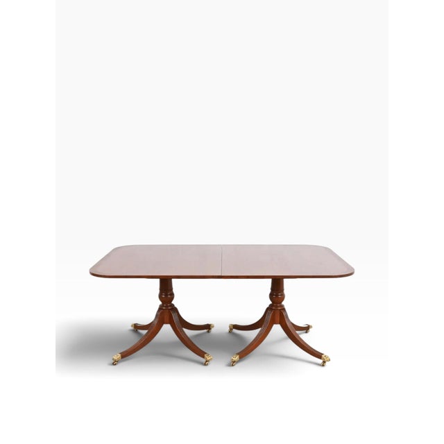 Baker Furniture, Collector's Edition, Charleston Collection, Banded Mahogany, Double Pedestal Dining Table, Vintage. 3 Extra Leaves Included! For Sale - Image 9 of 10