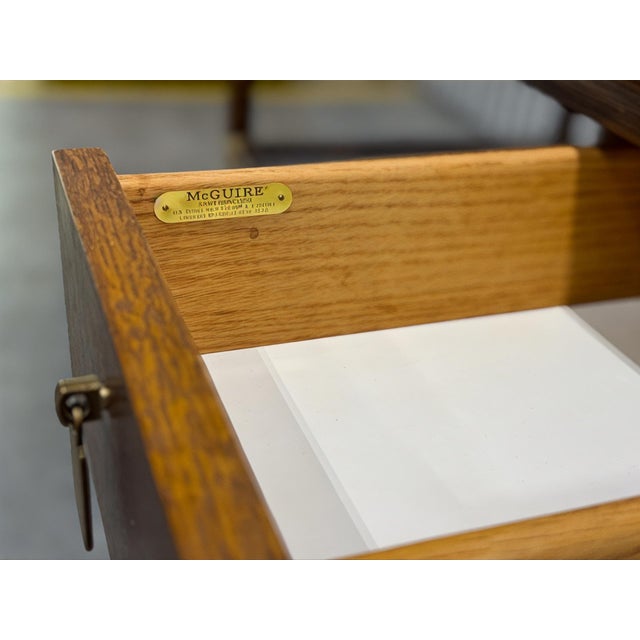 1970s McGuire Serving Cart - Vintage Organic Modern Bar - Rattan + Mahogany + Raw Hide For Sale In Atlanta - Image 6 of 12