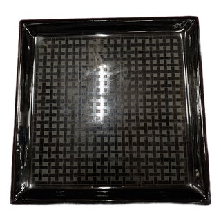 Black Lacquer Square Tray (Woven Lines), 8.25"x8.25"x.5h" For Sale
