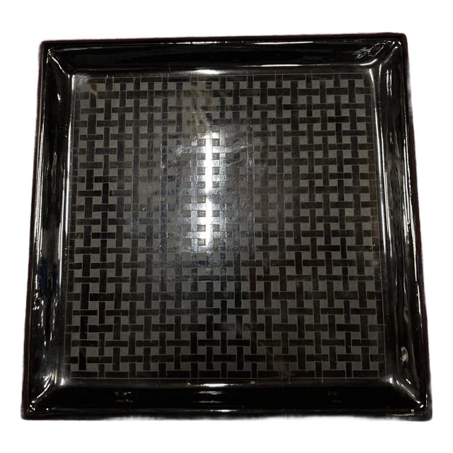 Black Lacquer Square Tray (Woven Lines), 8.25"x8.25"x.5h" For Sale