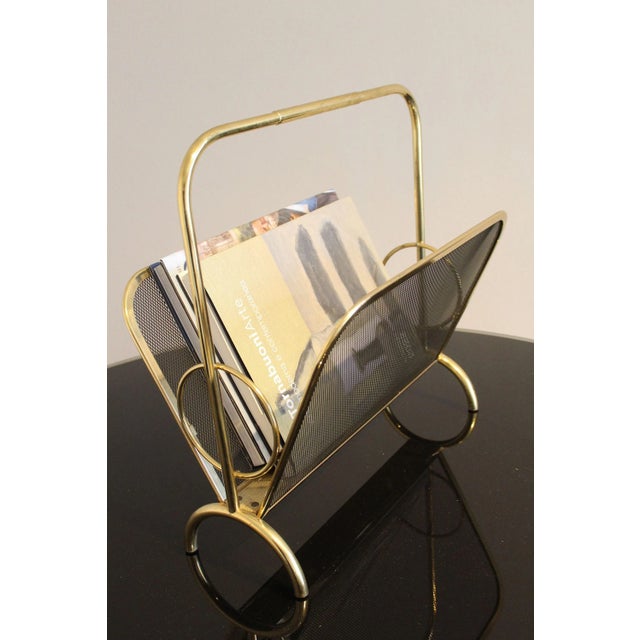 Magazine Rack in Brass and Black Lacquered Metal, Italy, 1970s For Sale - Image 4 of 11