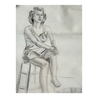 1944 Figure Study Pencil on Paper Drawing For Sale