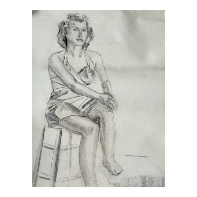 1944 Figure Study Pencil on Paper Drawing For Sale