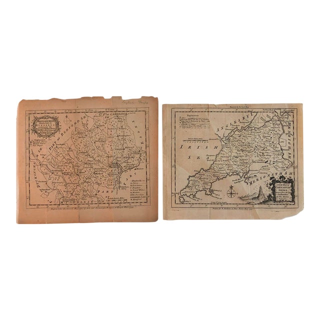 Two British County Maps: 1755 Kitchin A New Map of Carnarvashire... [with] 1759 Bowen Hertfordshire Divided into its Hundreds... For Sale