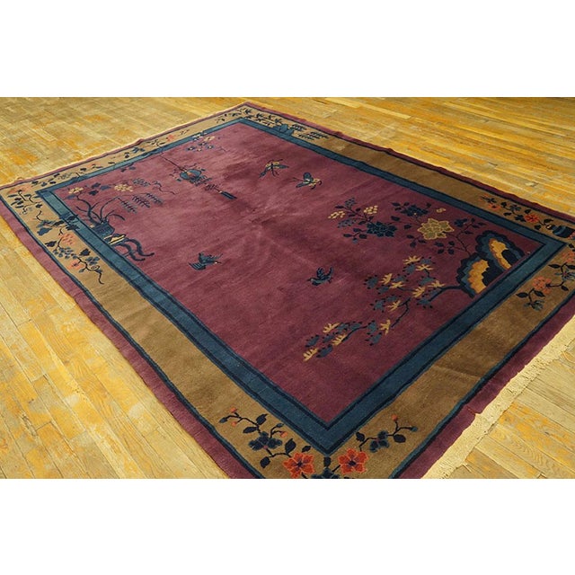 1920s Chinese Art Deco Carpet ( 6'2" x 8'9" - 188 x 267 ) Antique Art Deco Chinese Allover Floral Purple 1920s Rug, Circa...