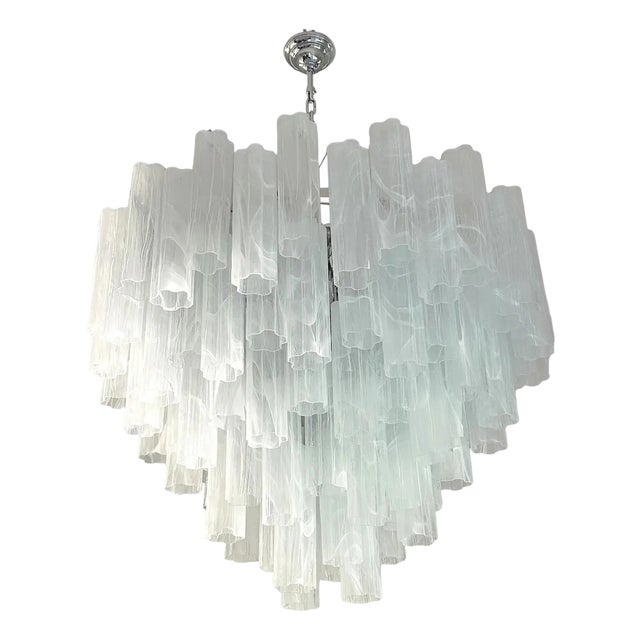 Large Venetian White Alabastro Tronchi Murano Glass Chandelier by Simoeng For Sale