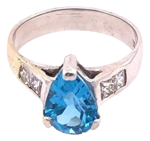 18 Karat White Gold Blue Topaz Center With Diamond Accents Ring 0.72 TDW, Size 6.5