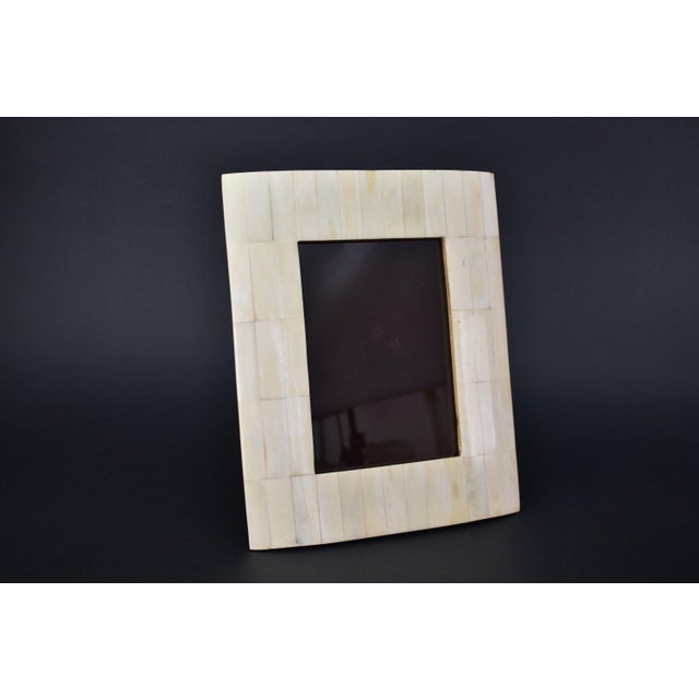 Mid-Century Modern Vintage Bone and Teak Wood Picture Frame Mosaic | Retro Antique Brocante Bohemian Coastal | Cabin Western Gallery Wall Photo French Inlay For Sale - Image 3 of 7