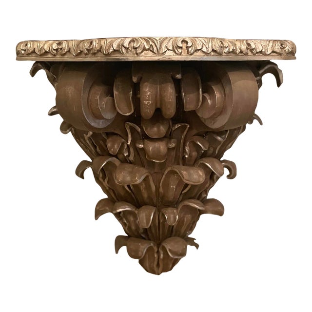 Maximalist Acanthus Demi-Lune Console Gilt and Matte Gray Mahogany For Sale