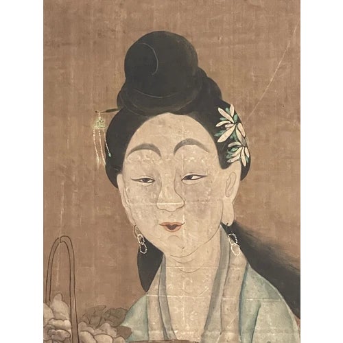 18th Century 18th Century Asian Antique Chinese Goddess Painted on Silk and Framed For Sale - Image 5 of 12