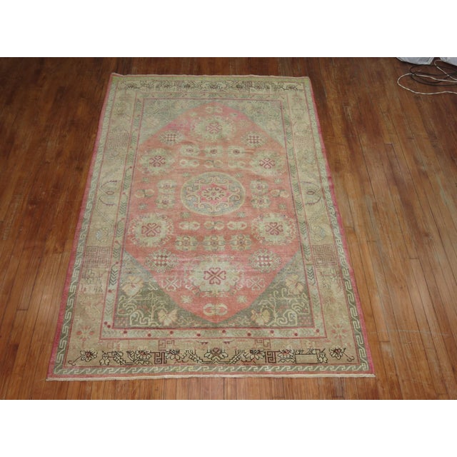 Textile Pink Yin Yang Antique Khotan Rug - 5'4" x 8'3" For Sale - Image 7 of 9