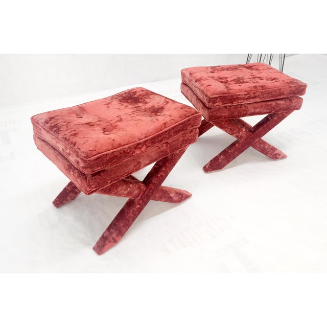 Pair of Red Brick X Base Billy Baldwin Mid Century Modern Window Benches MINT! For Sale - Image 11 of 11