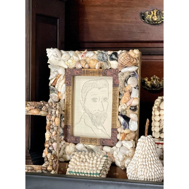 Vintage 1960's Portrait Sketch of Michelangelo in Coquillage Frame For Sale - Image 12 of 12